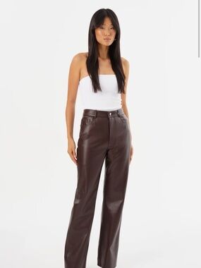 Lamarque Wide Leg Faux Leather Pants in Deep Brown